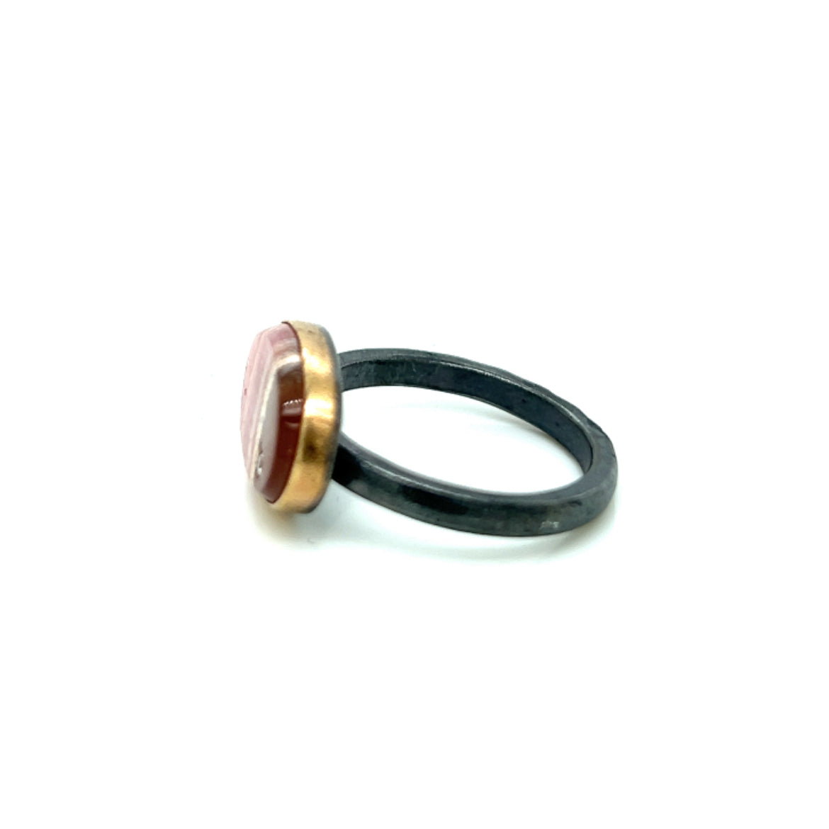 Rhodochrosite and Diamond Elliptical Orbit Gold Ring