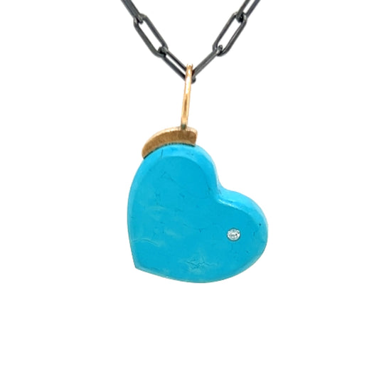 Turquoise and Diamond Gold Heart Pendant