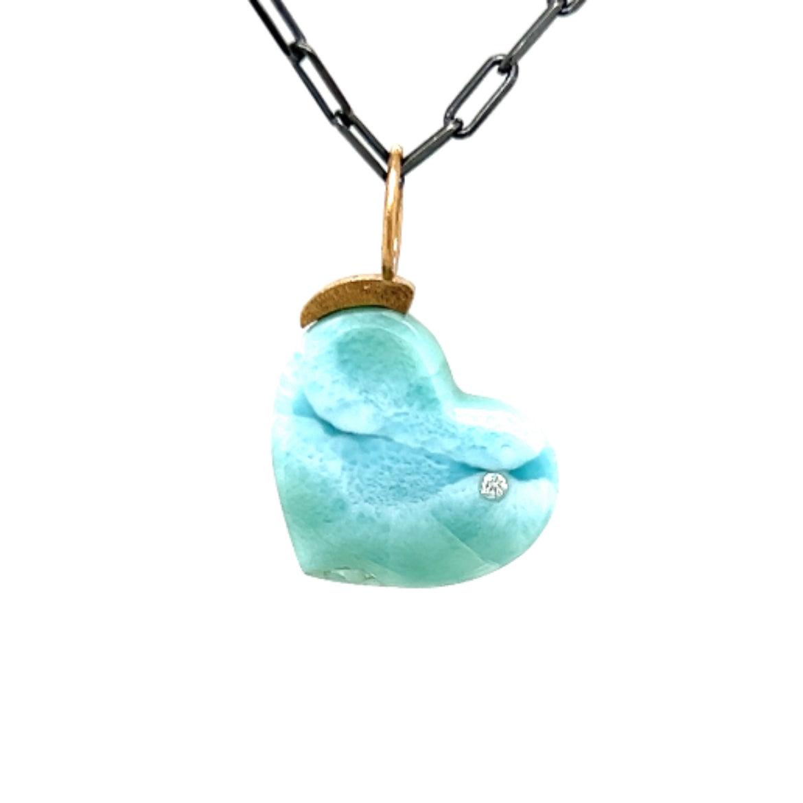 Larimar and Diamond Gold Heart Charm