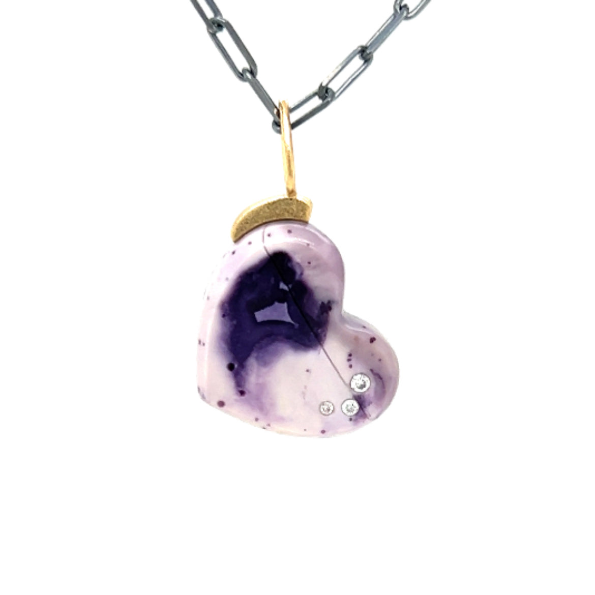 Purple Wave Tiffany Stone and Diamond Gold Heart Pendant