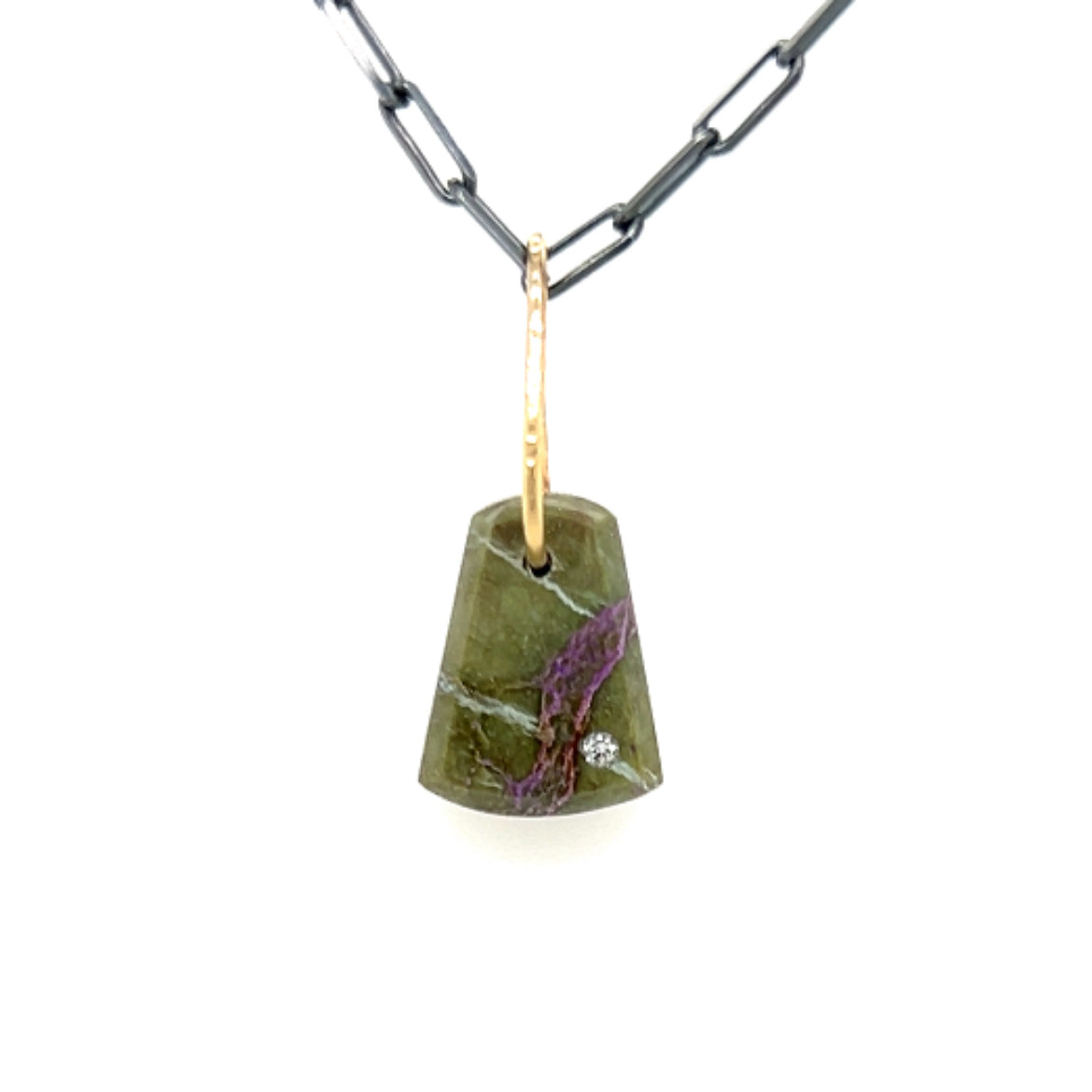 Stichtite and Diamond Gold Pebble Charm