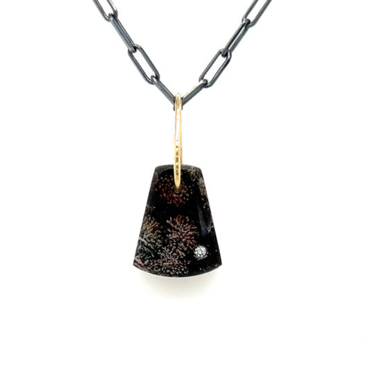 Fireworks Obsidian and Diamond Mini Gold Pendant