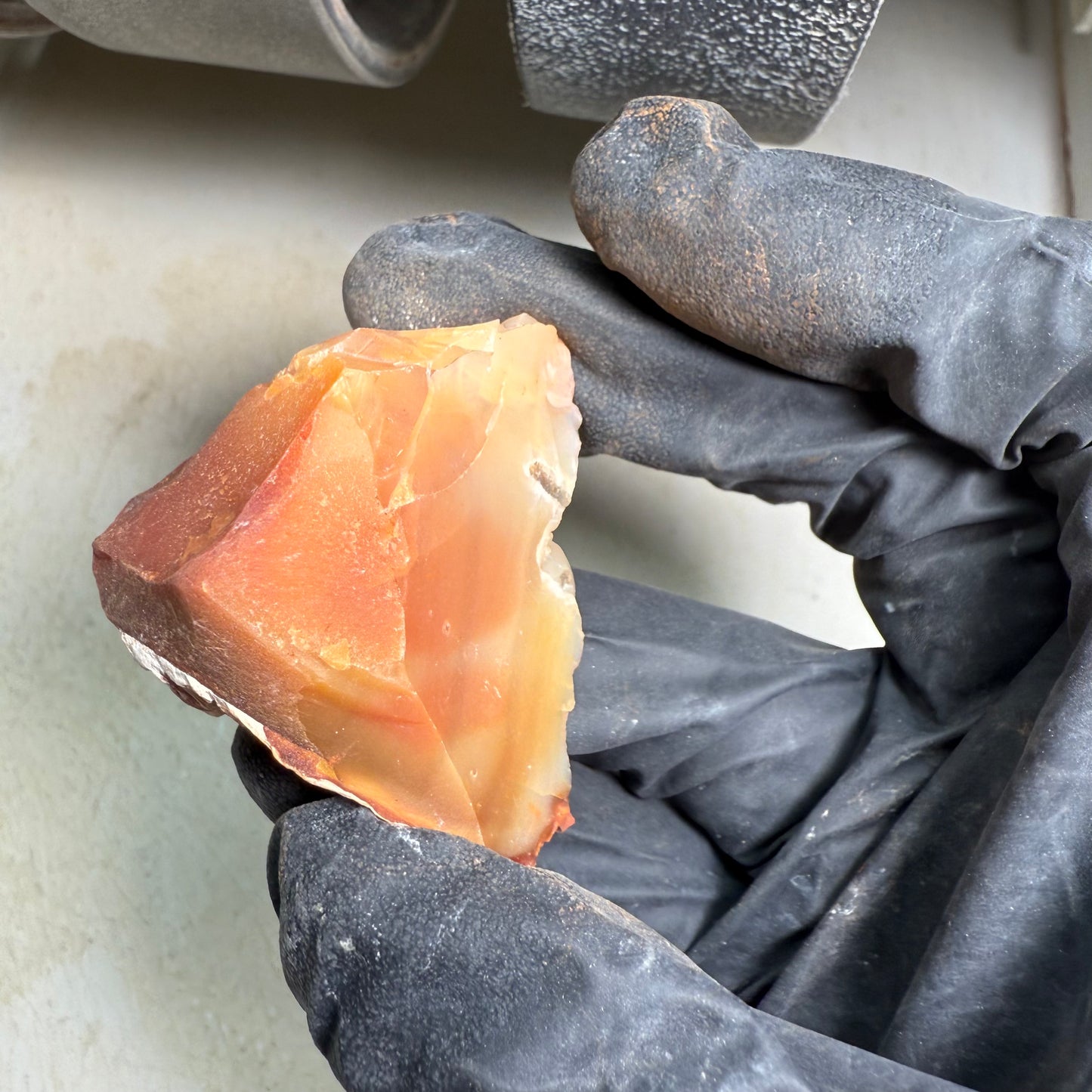 Dinosaur Bone and Carnelian Gold Inlay Two-finger Ring