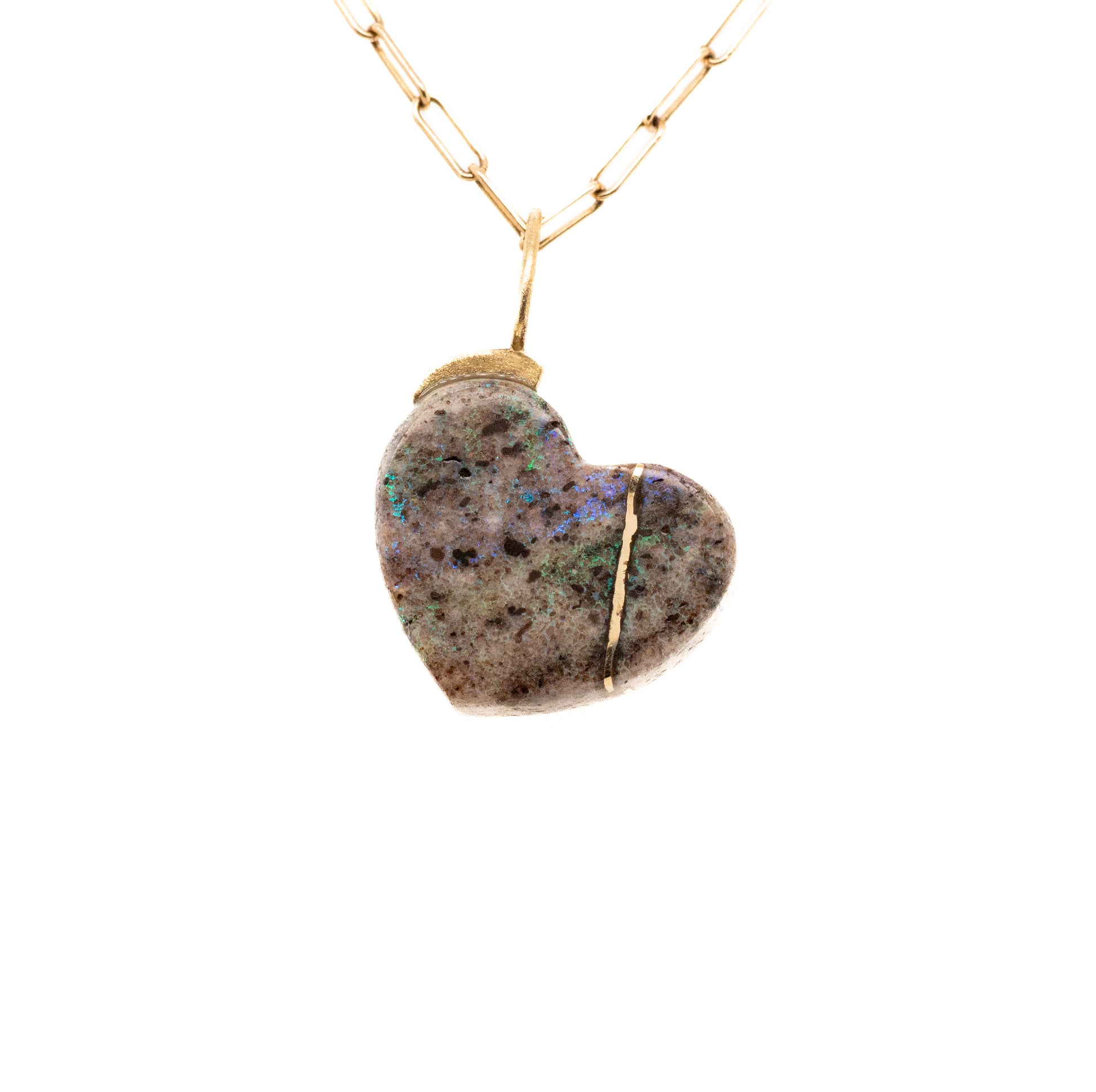Andamooka Matrix Opal Gold Kintsugi Heart Charm