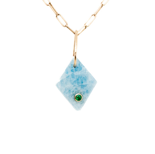 Aquamarine and emerald gold diamond charm