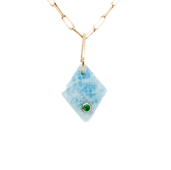 Aquamarine and Emerald Gold Diamond Mini Charm