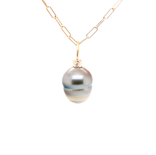 Beige and Grey Tahitian Pearl and Diamonds Gold Charm
