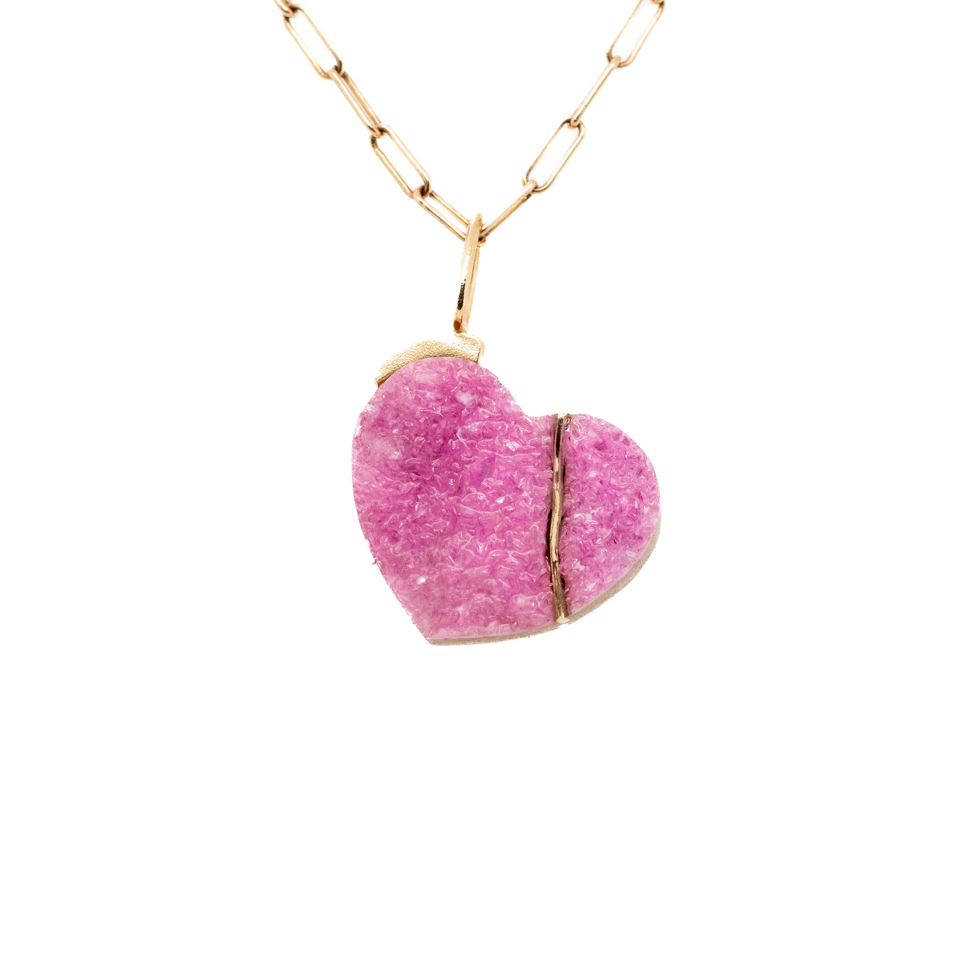 Cobalto Calcite Pink Druzy Gold Kintsugi Heart Charm