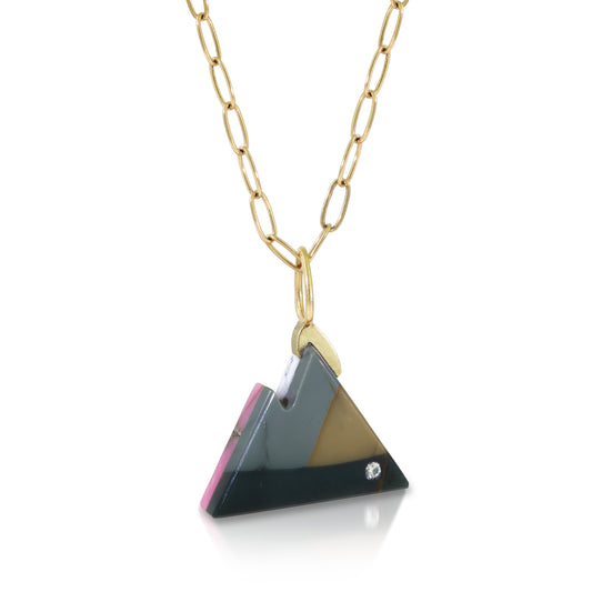 Two Sided Blue Mountain Jasper Intarsia Gold Mountain Charm