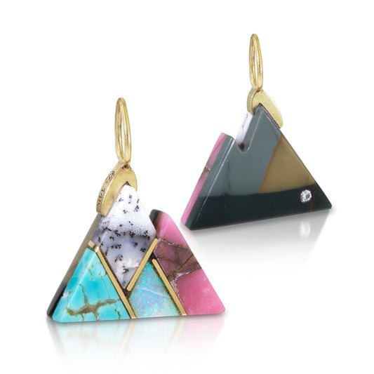 Two Sided Blue Mountain Jasper Intarsia Gold Mountain Charm