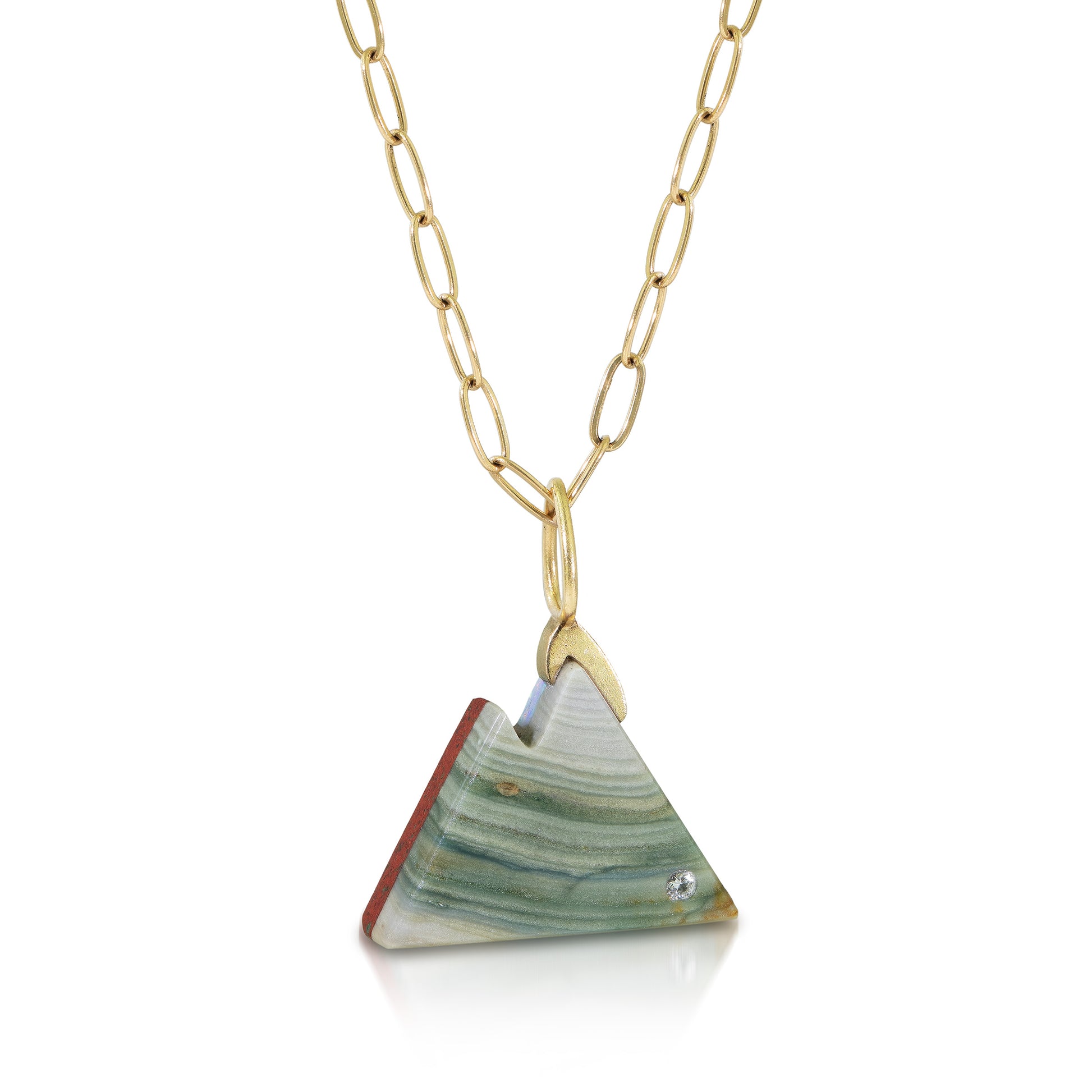 Two Sided Grey Petrified Wood Intarsia Gold Mountain Charm
