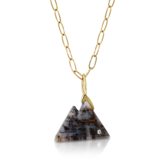 Two Sided Grey Petrified Wood Intarsia Gold Mountain Charm