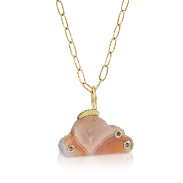 Haze Bloom Agate and Montana Sapphires, Gold Cloud Charm