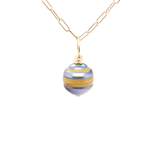 Coffee Colored Rings Tahitian Pearl and Diamonds Gold Charm