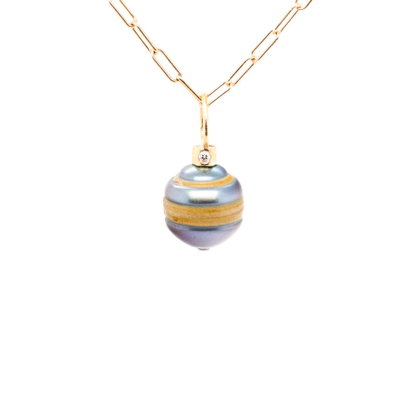Coffee Colored Rings Tahitian Pearl and Diamonds Gold Charm