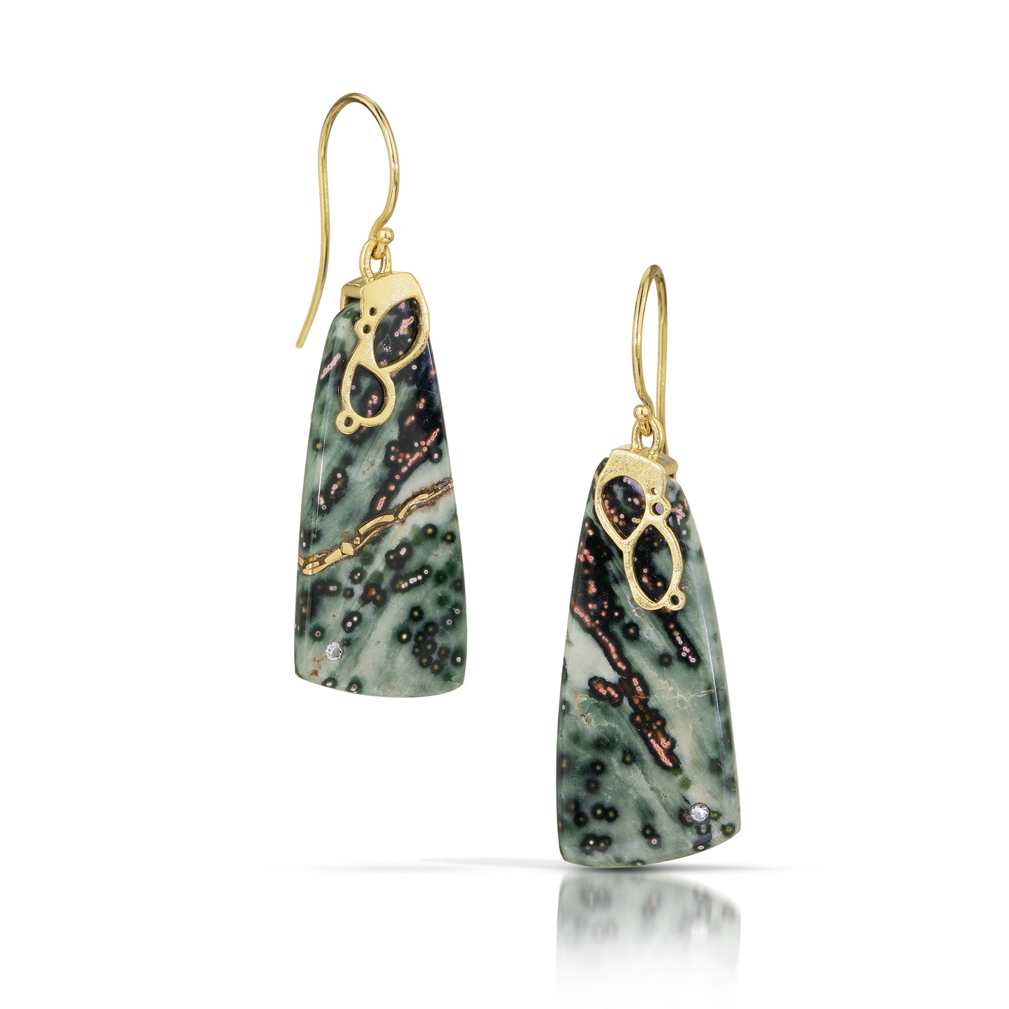 Ocean Jasper and Diamond Gold Kintsugi Earrings