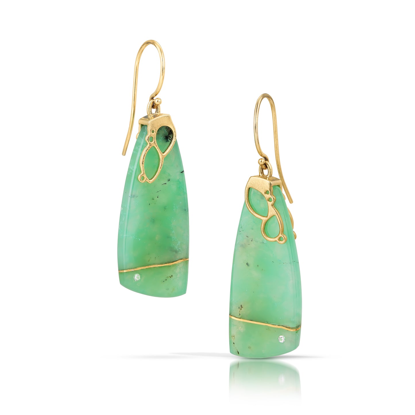 Chrysoprase and Diamond Gold Kintsugi Earrings