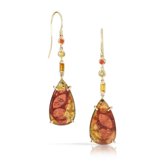 Tourmaline, Citrine, and Sapphire Gold Earrings