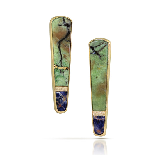 Chrysocolla and Sodalite Gold Kintsugi Inlay Earrings
