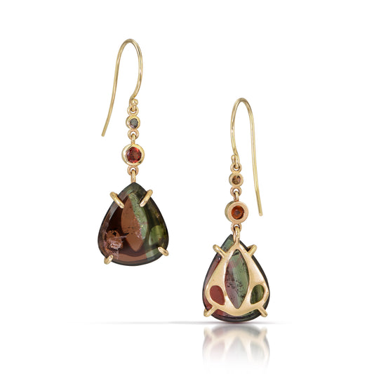 Tourmaline, Garnet, and Diamond Gold Earrings
