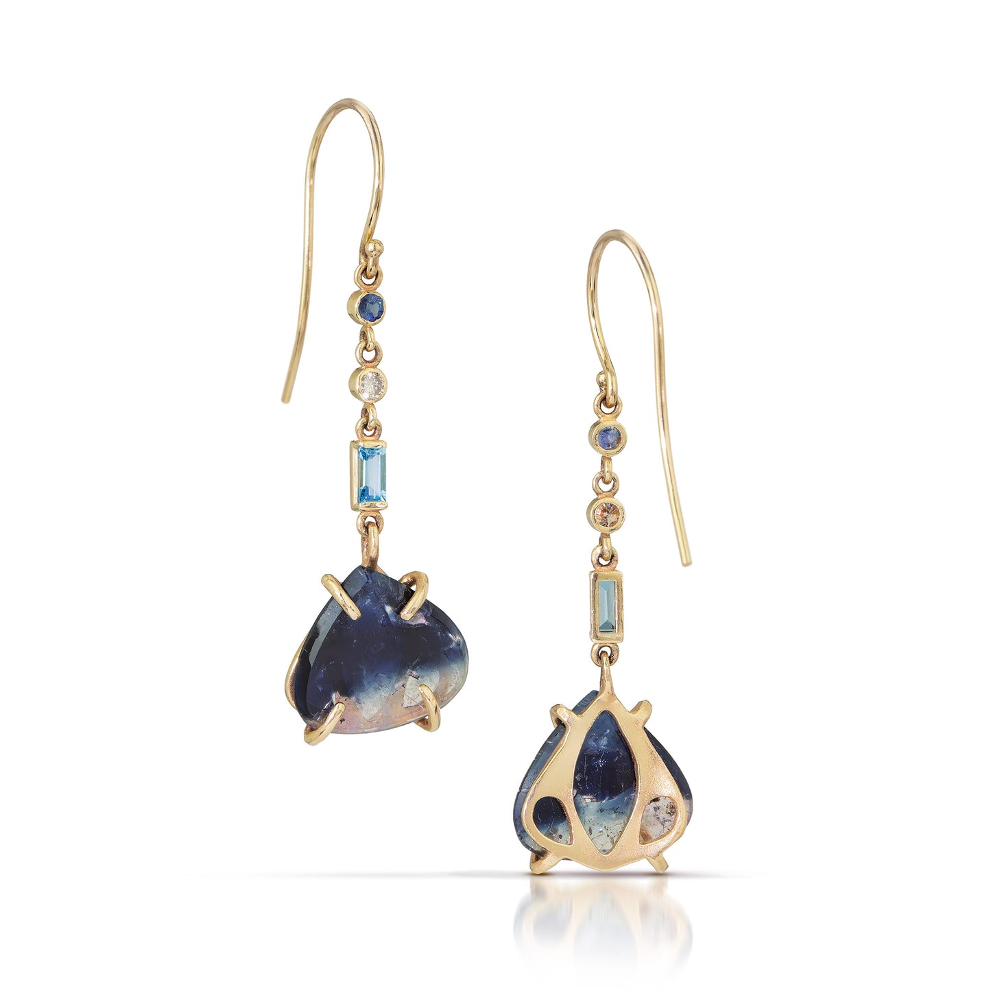 Tourmaline, Sapphire, Diamond, and Topaz Gold Earrings