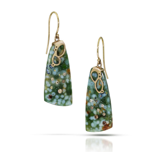 Ocean Jasper diamonds gold earrings