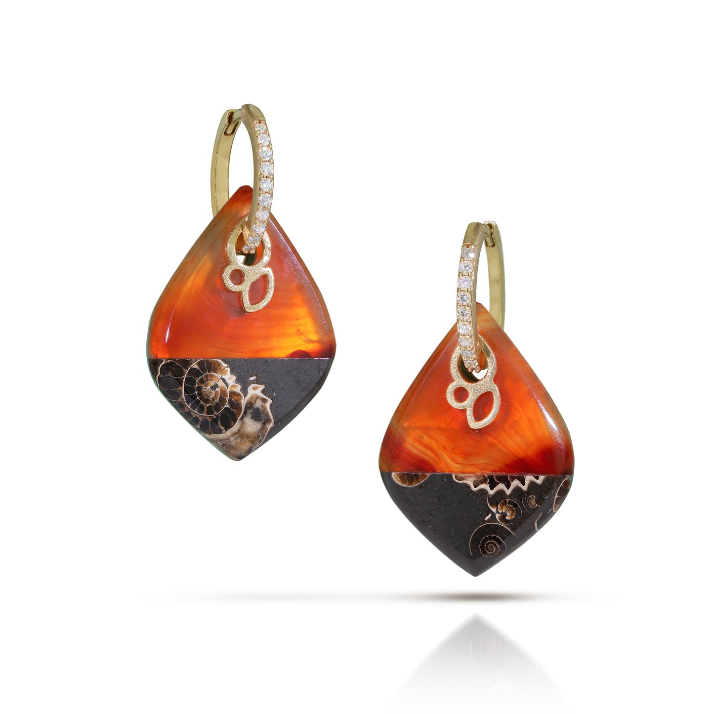Carnelian and Turquoise Reversible Intarsia Gold Hoop Earrings