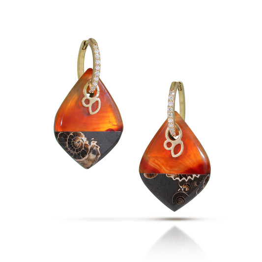 Carnelian and Turquoise Reversible Intarsia Gold Hoop Earrings