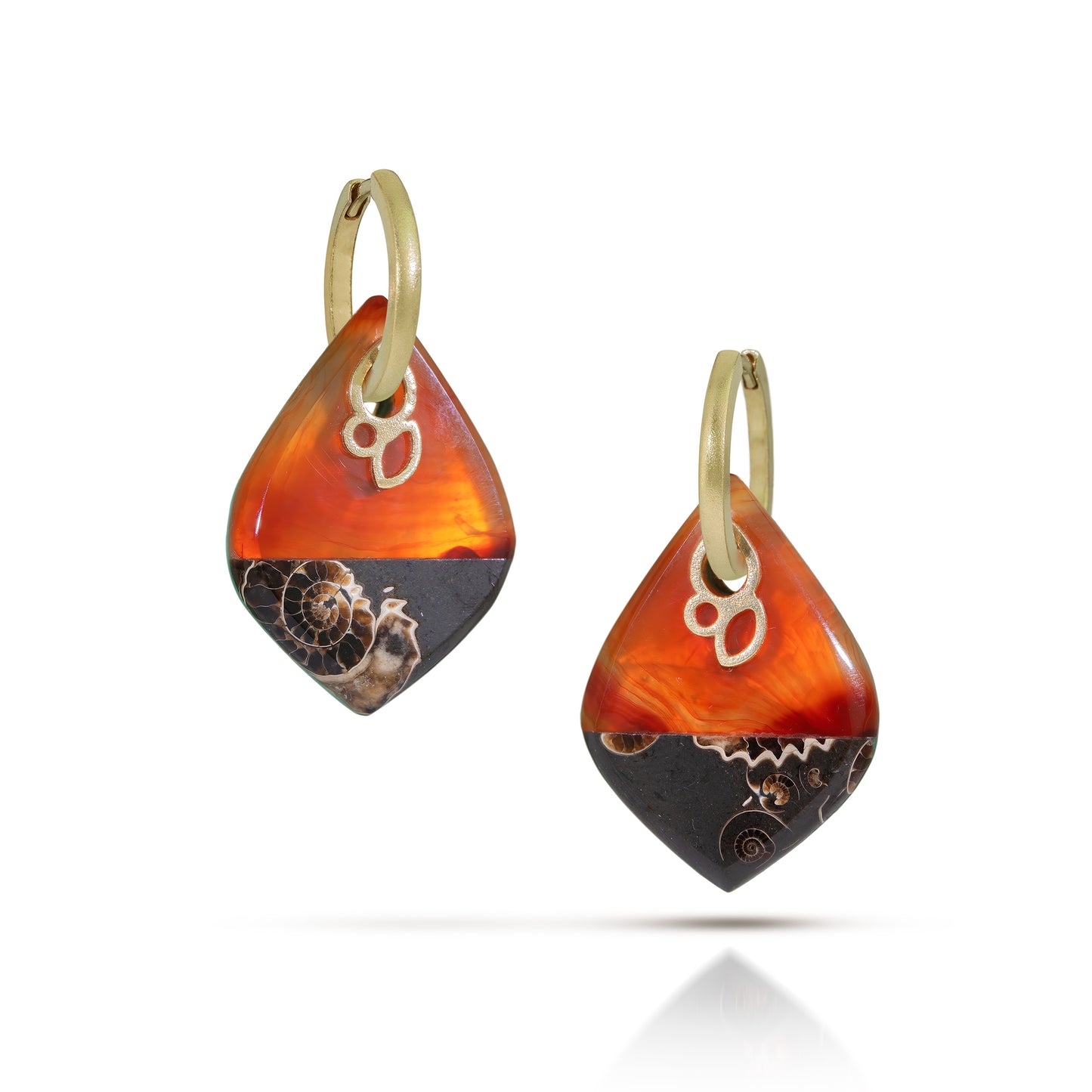 Carnelian and Turquoise Reversible Intarsia Gold Hoop Earrings