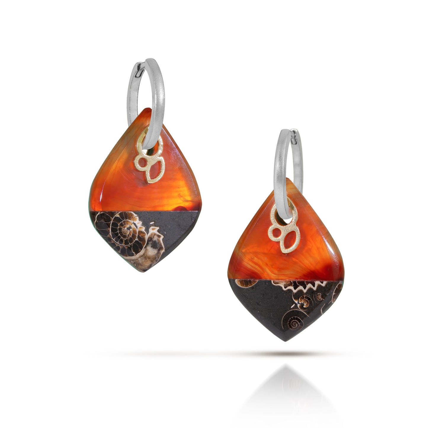 Carnelian and Turquoise Reversible Intarsia Gold Hoop Earrings