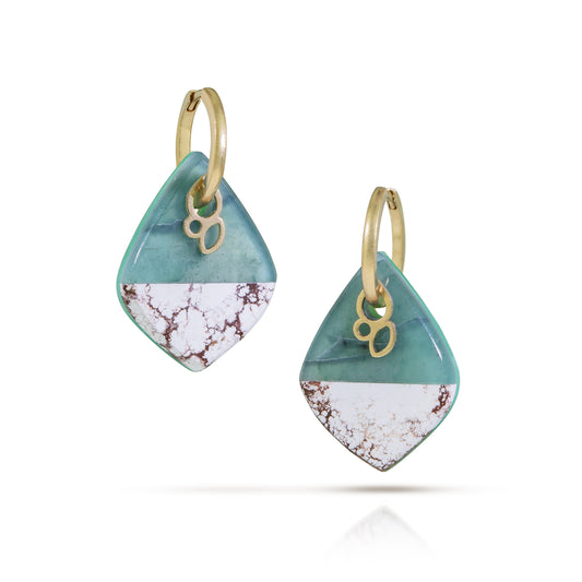 Jade and Chrysoprase Reversible Intarsia Gold Hoop Earrings