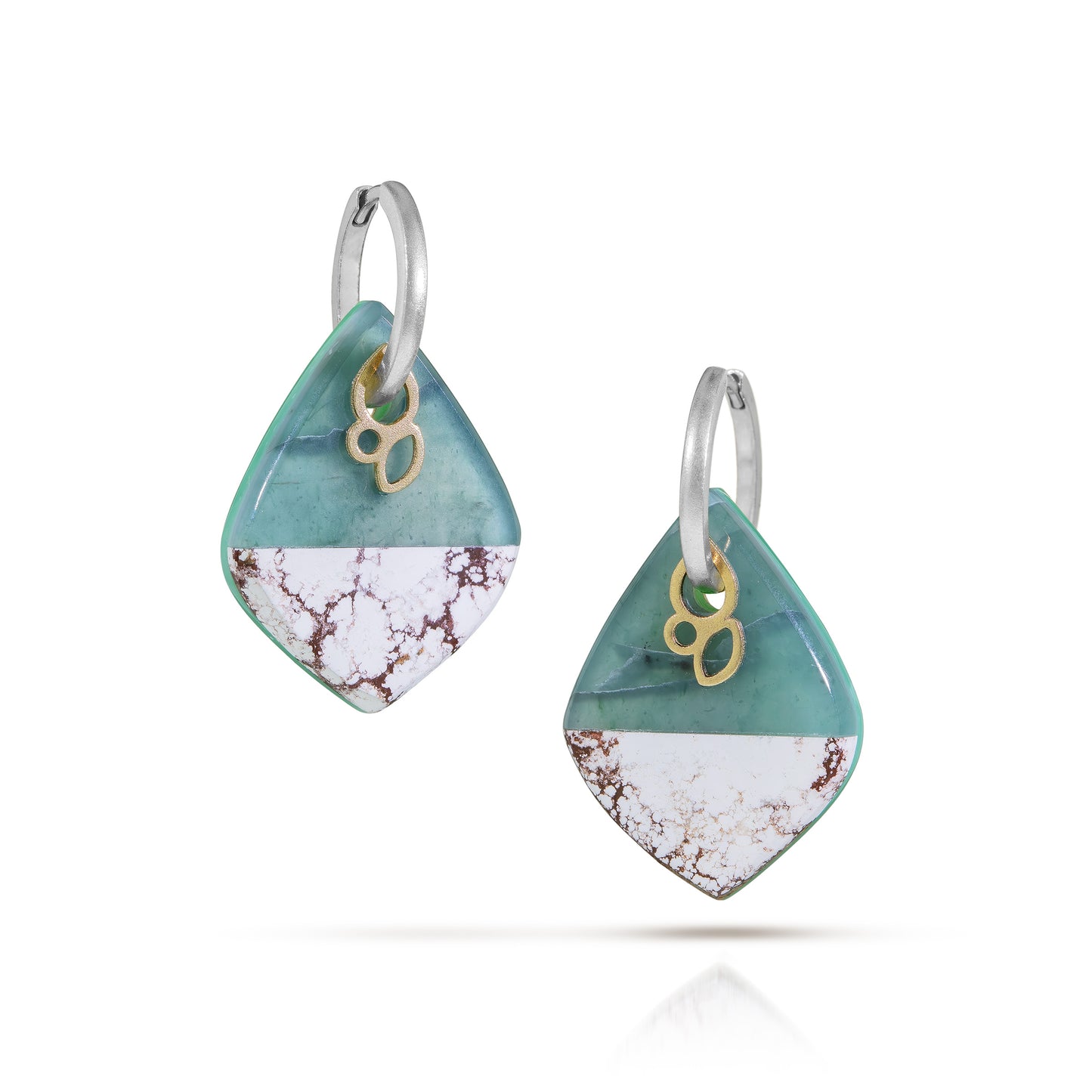 Jade and Chrysoprase Reversible Intarsia Gold Hoop Earrings