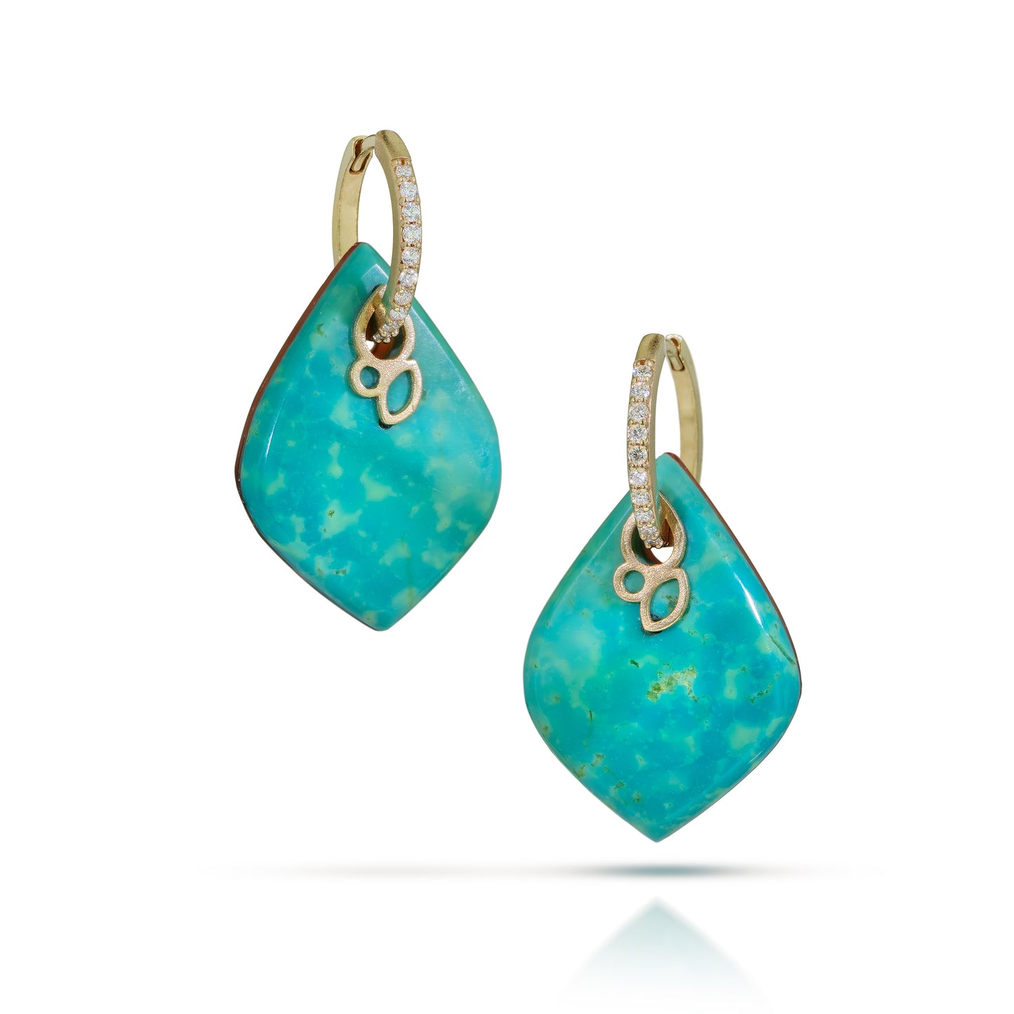 Carnelian and Turquoise Reversible Intarsia Gold Hoop Earrings