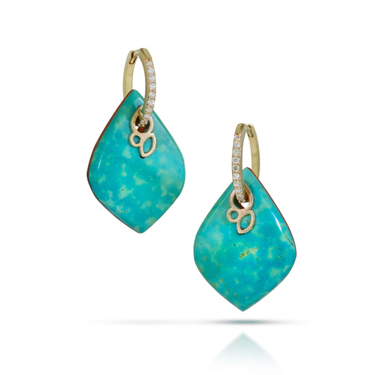 Carnelian and Turquoise Reversible Intarsia Gold Hoop Earrings