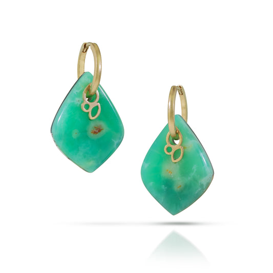 Jade and Chrysoprase Reversible Intarsia Gold Hoop Earrings