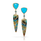 opalized wood sapphire turquoise diamonds gold earrings