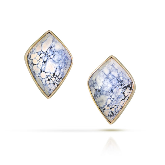 Variscite, Pearls, and Diamond Gold Stud Earrings