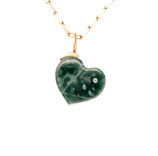 Guatemalan jade gold and diamond heart charm