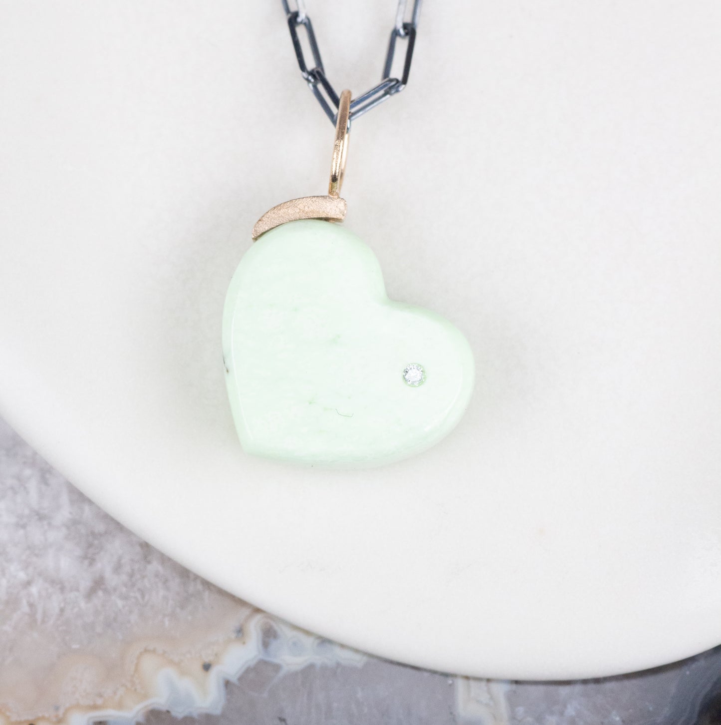 Lemon Chrysoprase and Diamond Gold Heart Charm