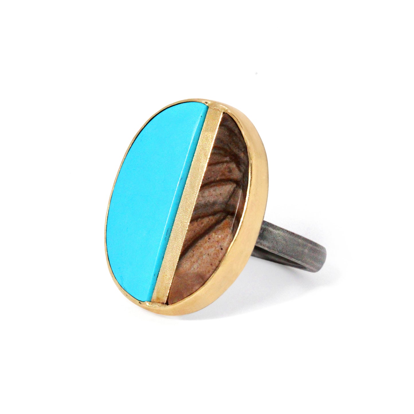 Turquoise and Biggs Jasper Gold Inlay Ring