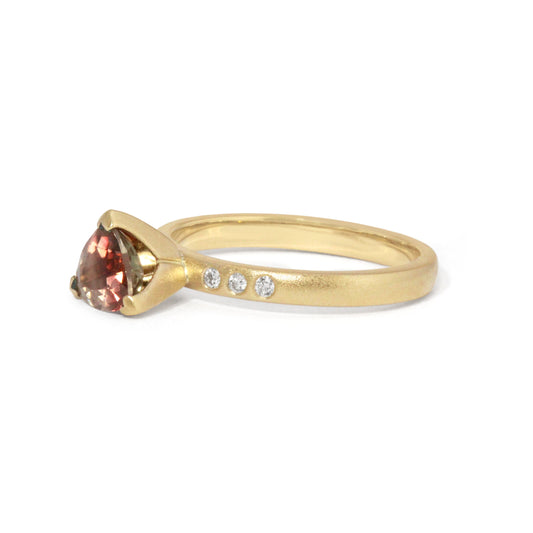 Tri-color Sunstone and Diamonds Gold Ring