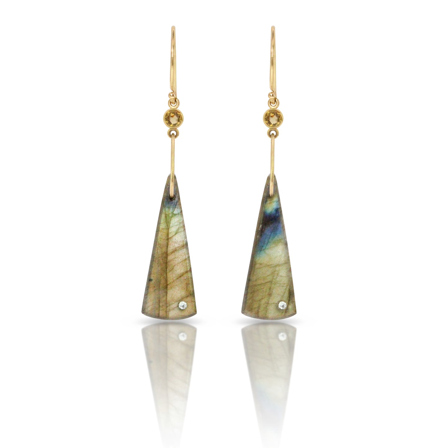 Labradorite, Citrine, and Diamond Gold Triangle Earrings