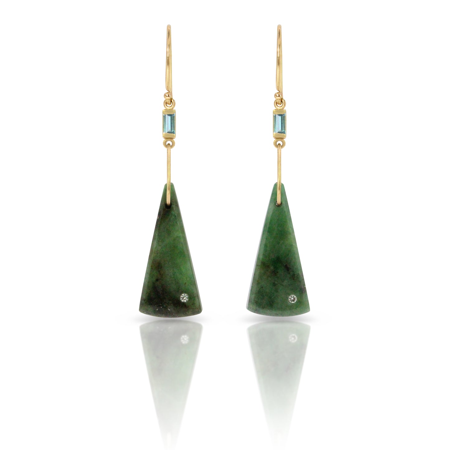 Emerald, Topaz and Diamond Gold Triangle Earrings