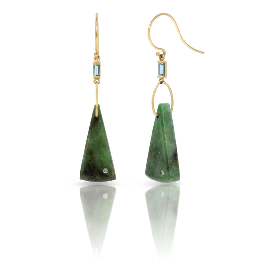 Emerald, Topaz and Diamond Gold Triangle Earrings