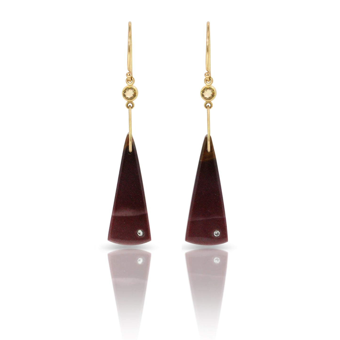 Mookaite, Diamond, and Citrine Gold Triangle Earrings