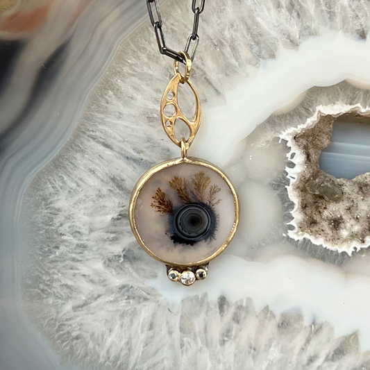 Dendritic Agate and Sapphire Gold Pendant