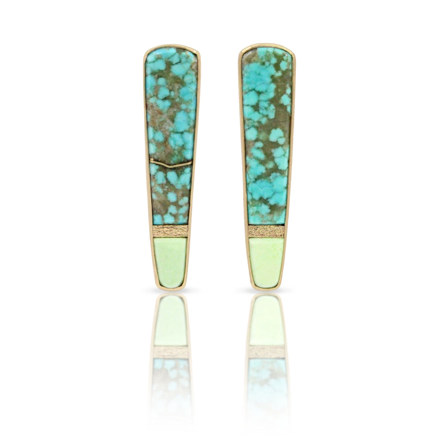 Turquoise and Lemon Chrysoprase Gold Kintsugi Inlay Earrings