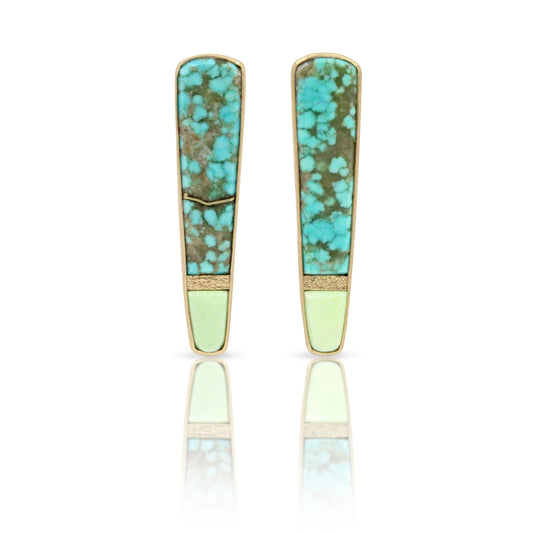 Turquoise and Lemon Chrysoprase Gold Inlay Earrings