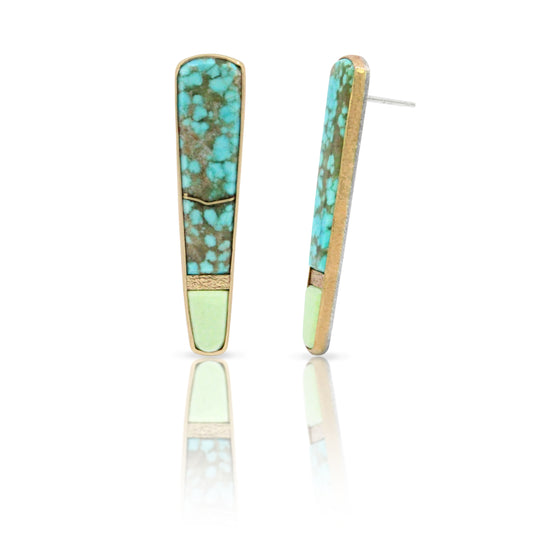 Turquoise and Lemon Chrysoprase Gold Inlay Earrings