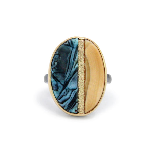 Chrysocolla and Agate Gold Inlay Ring